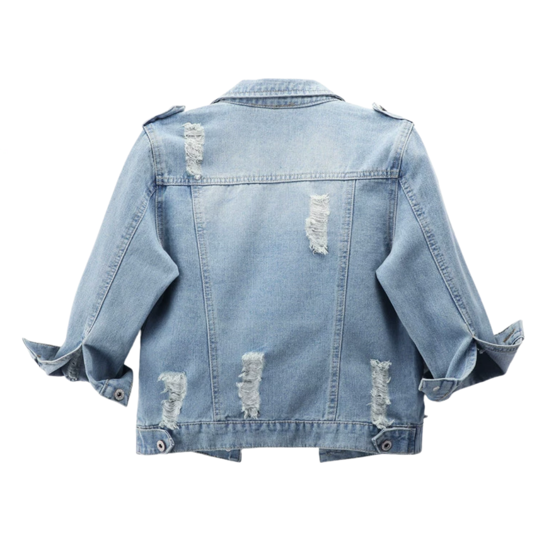 FRANKIE™ – Distressed Cropped Washed Denim Jacket