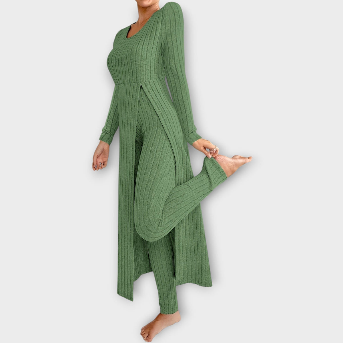 Amelie | Ribbed Knit Lounge Set with Split Tunic