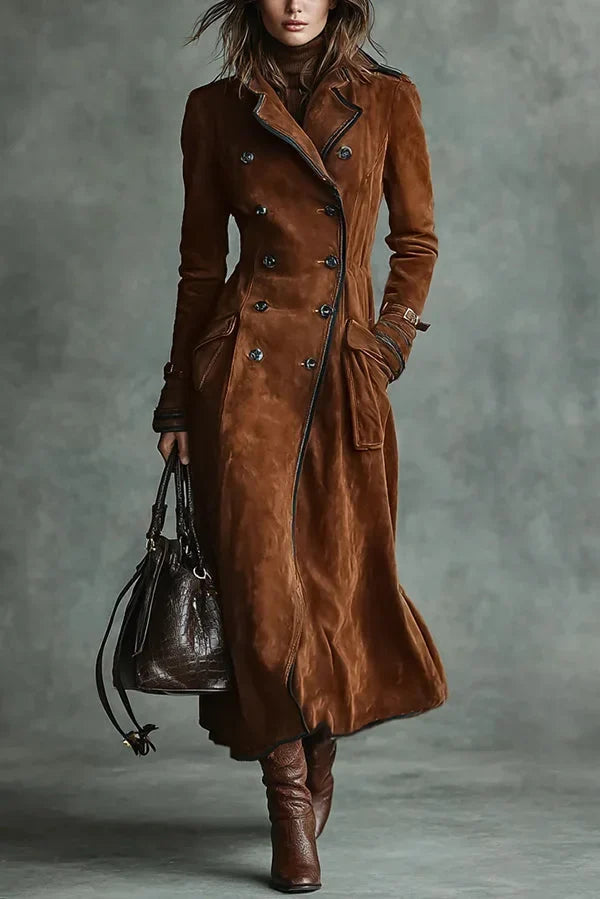 Marlowe – Chestnut Brown Double-Breasted Trench Coat