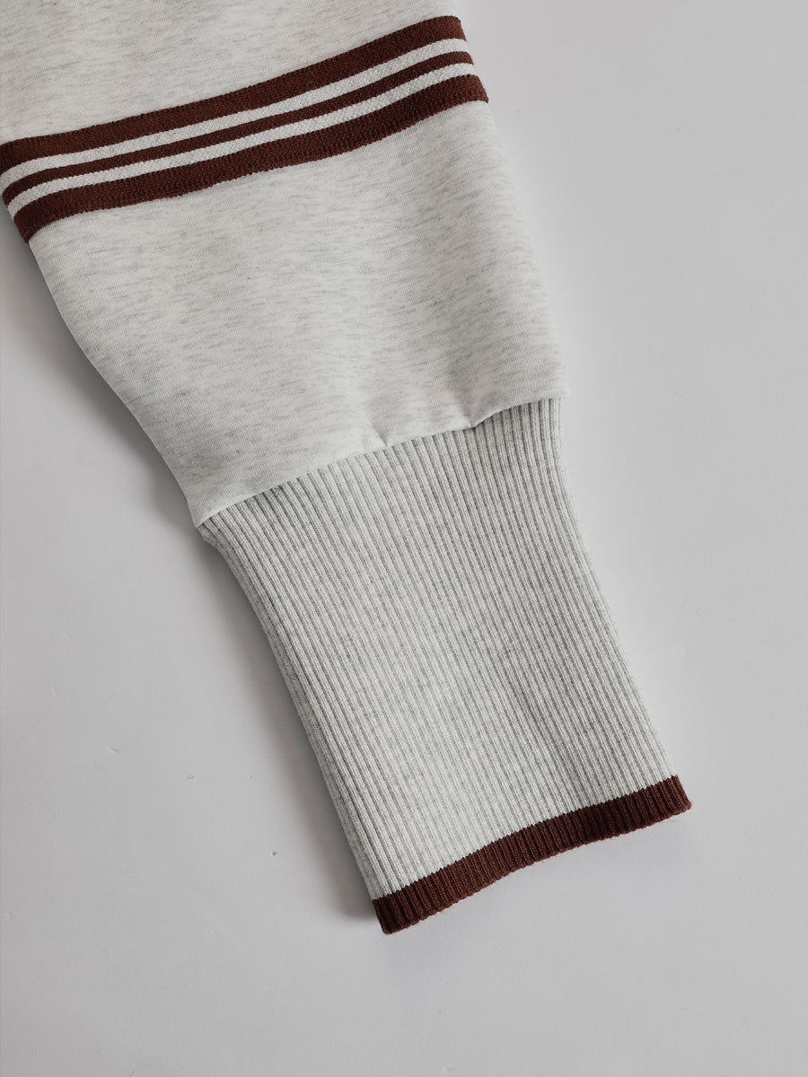Grey-White Half-Zip Sweatshirt & Wide-Leg Trousers Set
