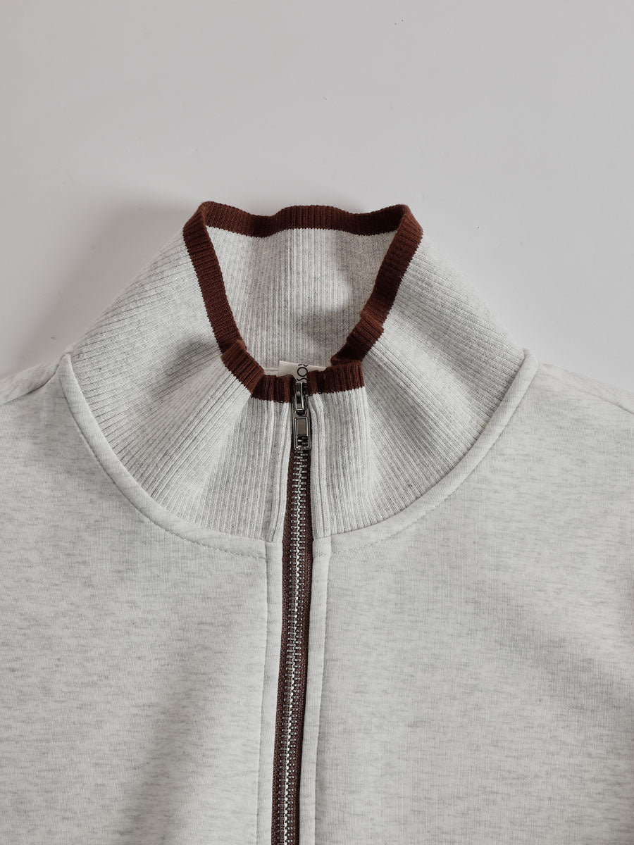 Grey-White Half-Zip Sweatshirt & Wide-Leg Trousers Set