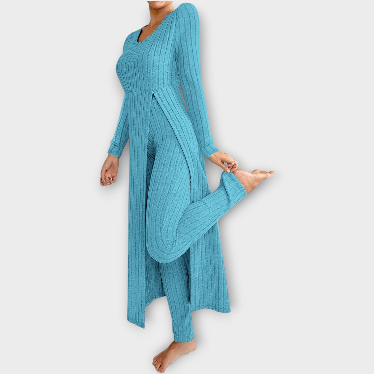 Amelie | Ribbed Knit Lounge Set with Split Tunic