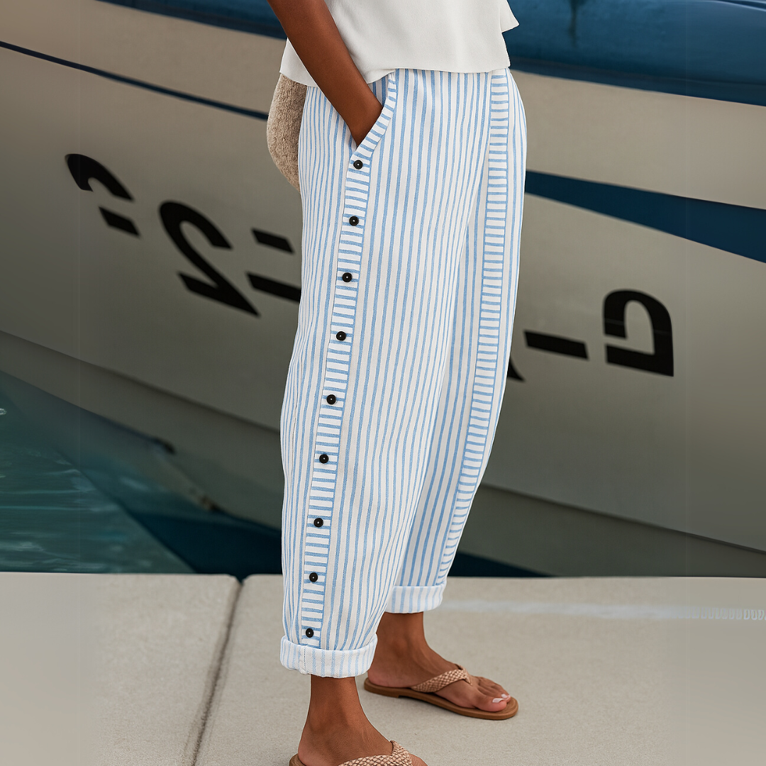 Caitlin | Elegant Button Striped Pants