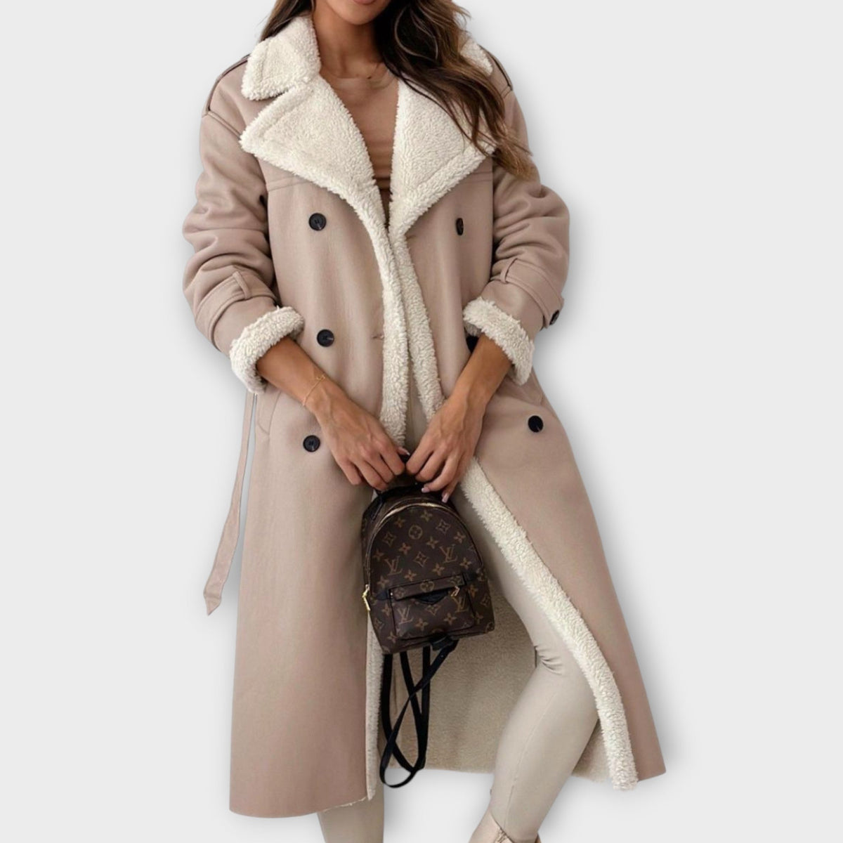 Abrigo Trench Doble Pecho Forrado en Sherpa