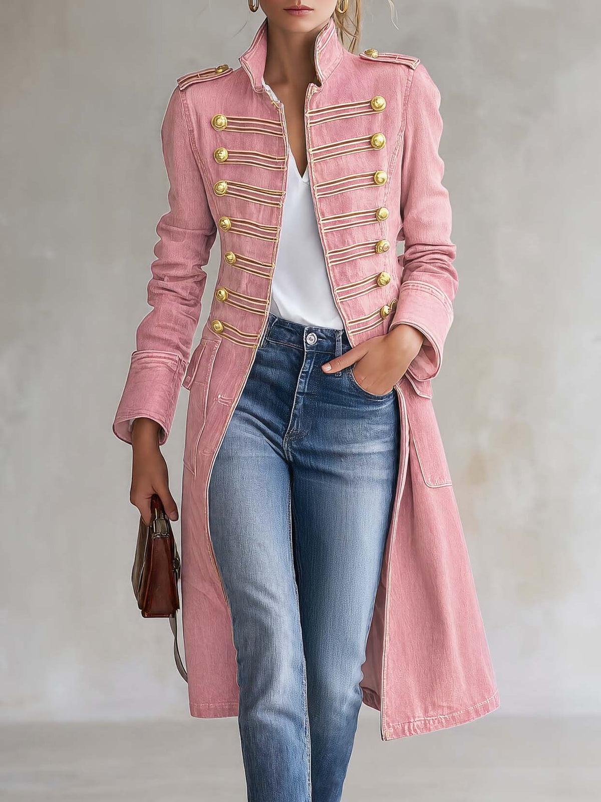 Vintage Washed Denim Longline Military Coat