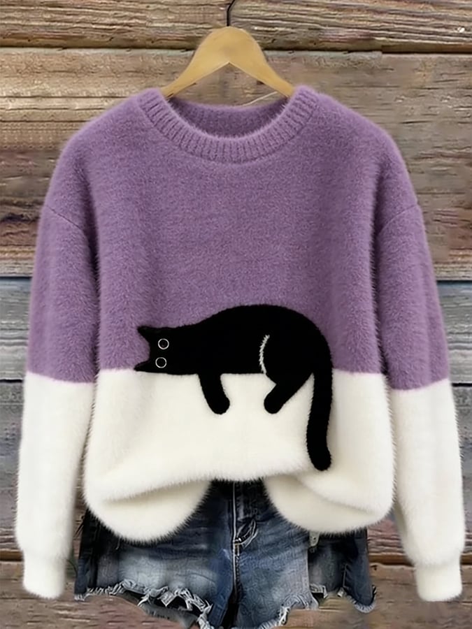 Belinda - Cat Print Oversized Sweater