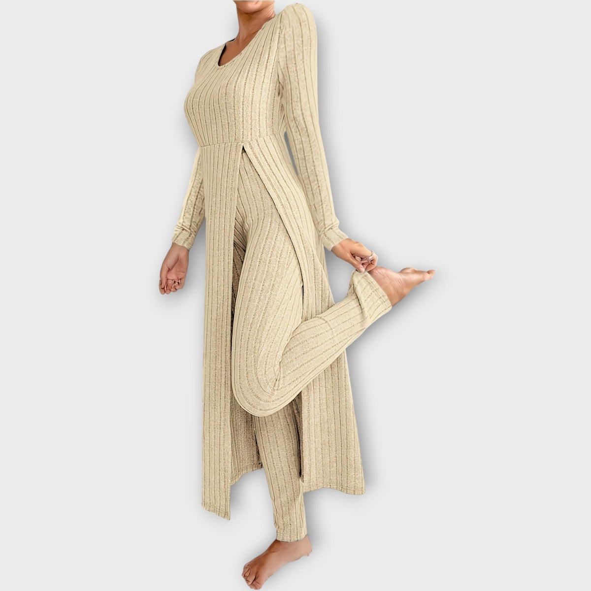Amelie | Ribbed Knit Lounge Set with Split Tunic