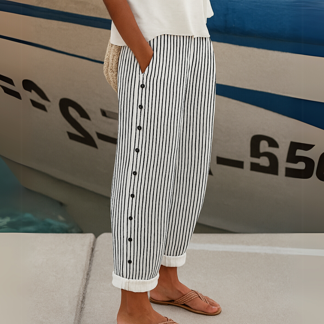 Caitlin | Elegant Button Striped Pants