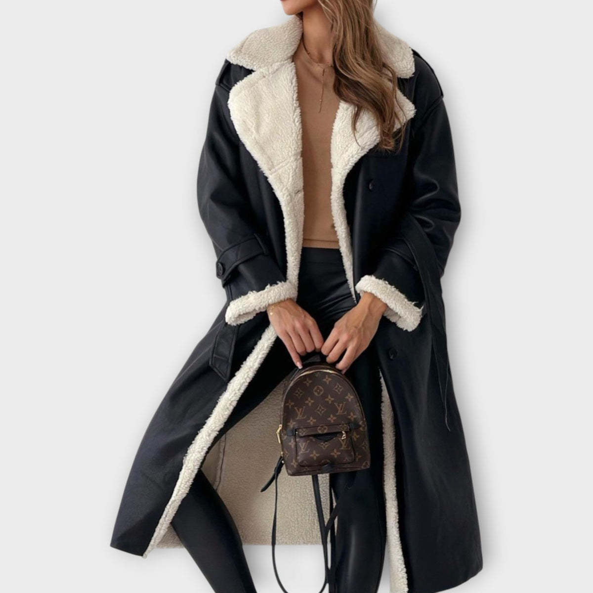 Abrigo Trench Doble Pecho Forrado en Sherpa