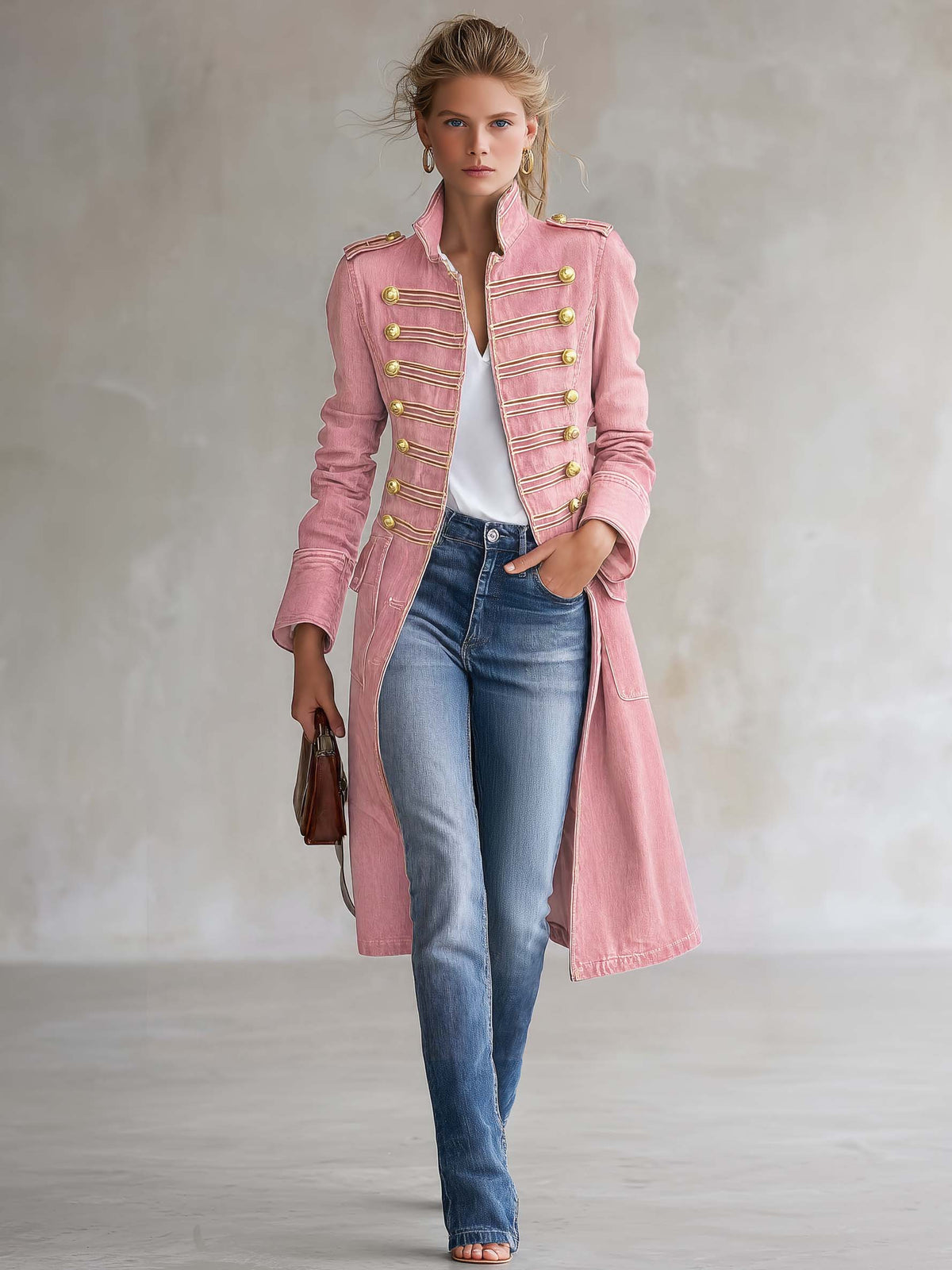 Vintage Washed Denim Longline Military Coat