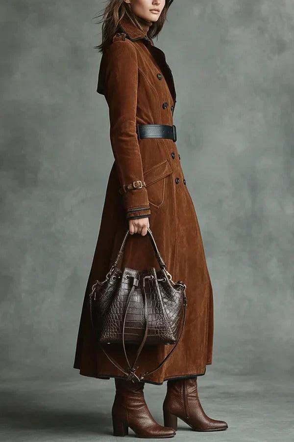 Marlowe – Chestnut Brown Double-Breasted Trench Coat