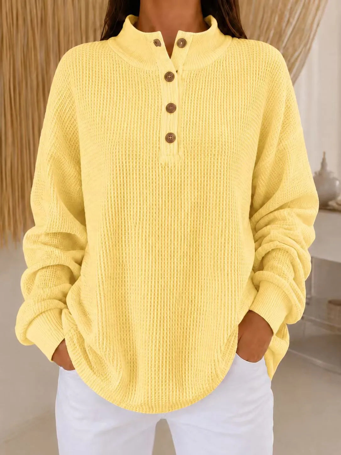 Belliora | Button-Neck Textured Knit Sweater