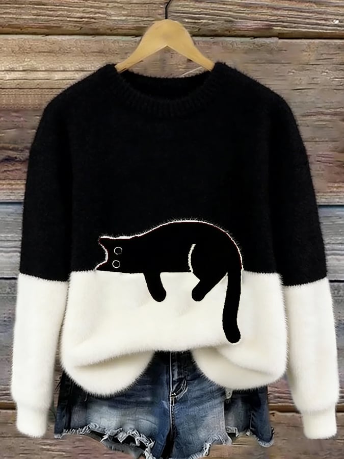 Belinda - Cat Print Oversized Sweater