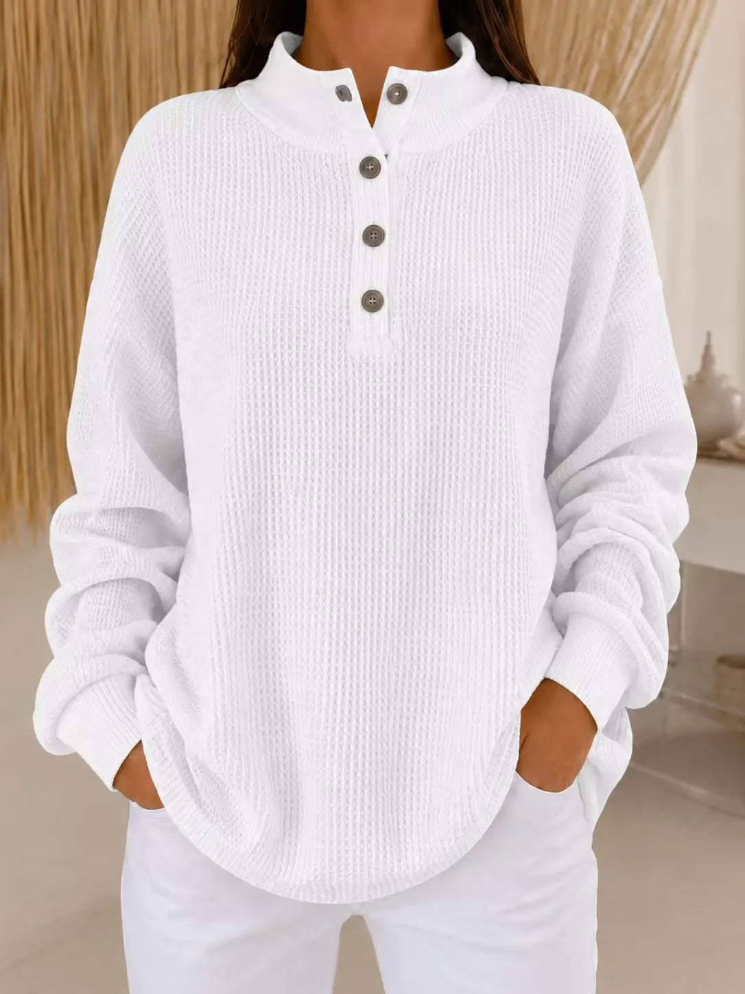 Belliora | Button-Neck Textured Knit Sweater