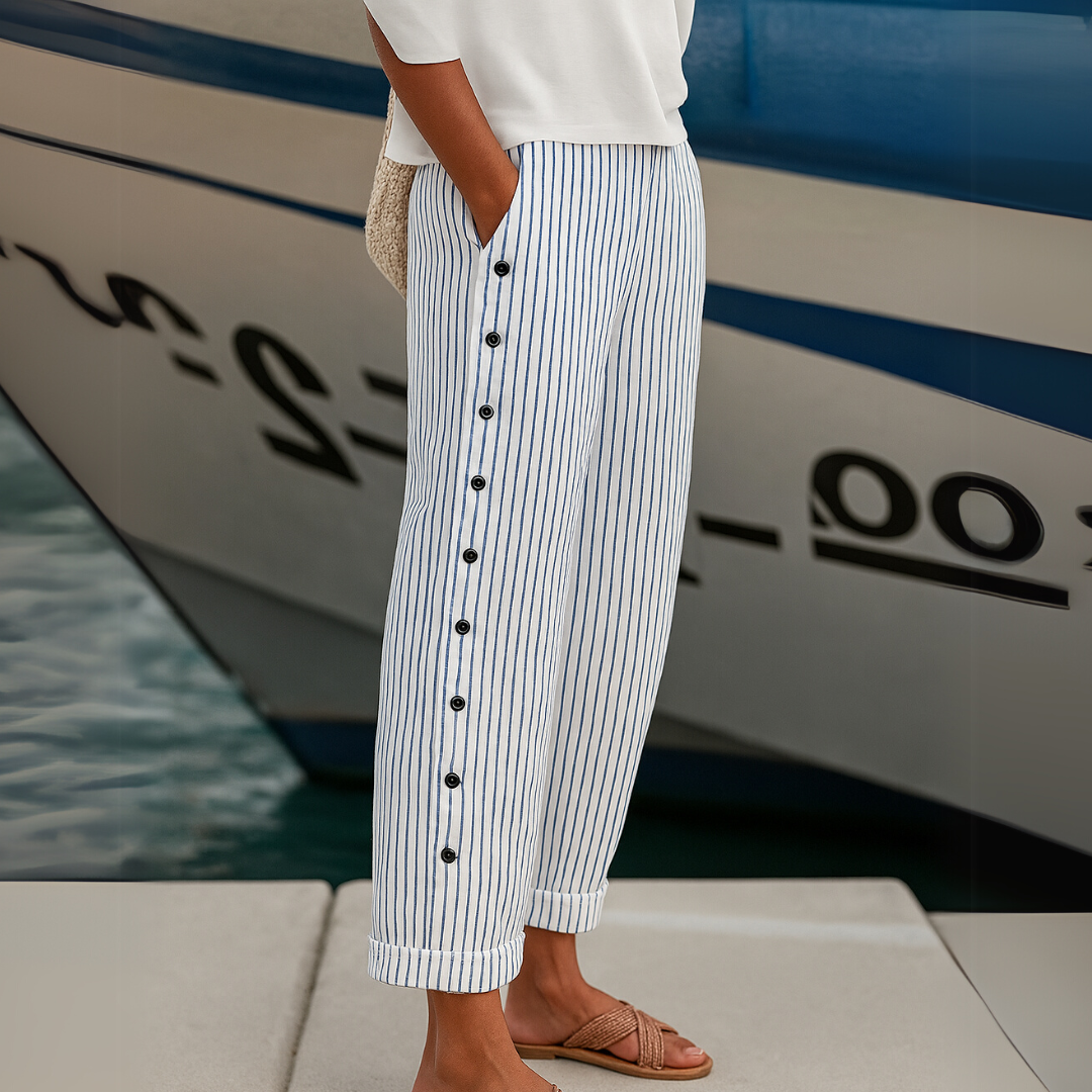 Caitlin | Elegant Button Striped Pants