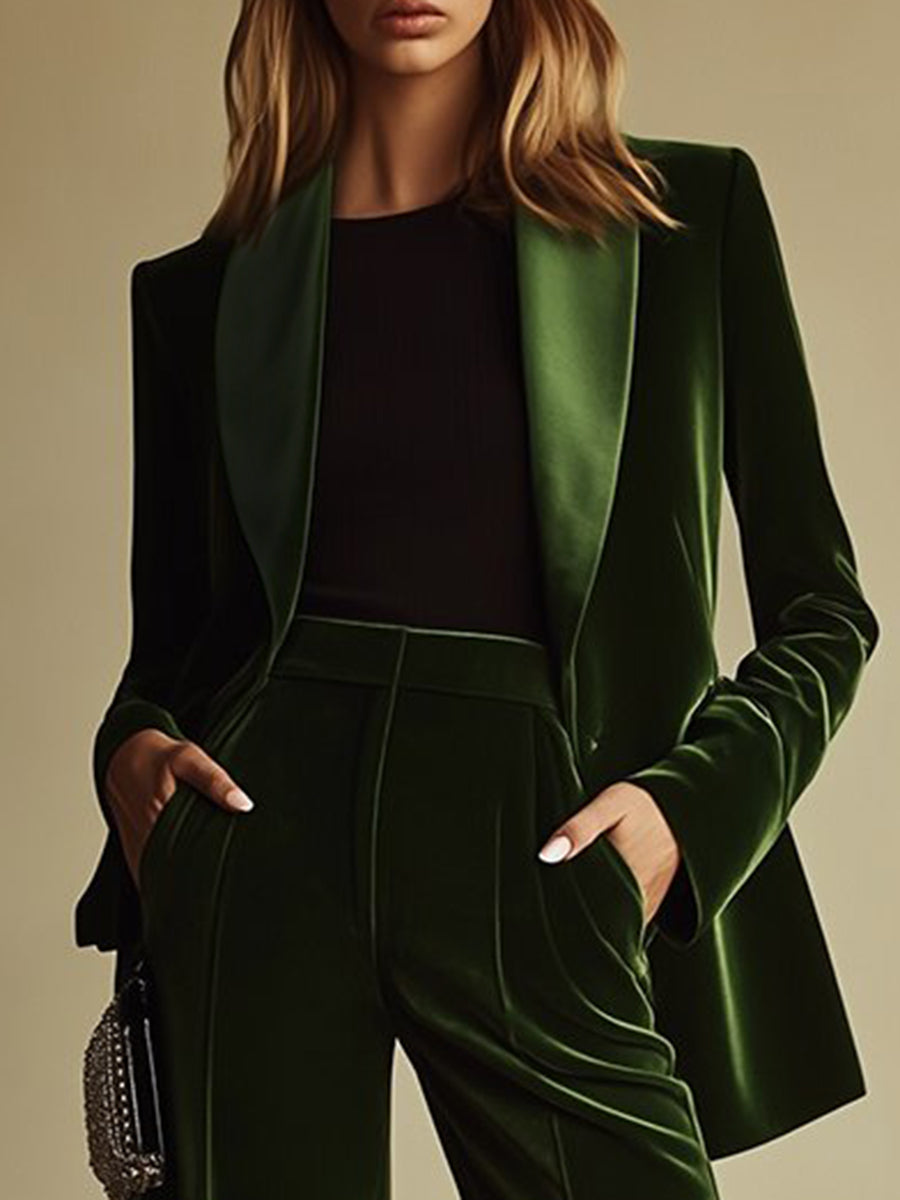 Amelia™ | Emerald Velvet Two-Piece Suit