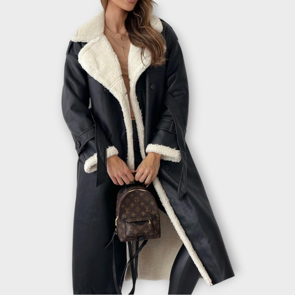 Abrigo Trench Doble Pecho Forrado en Sherpa