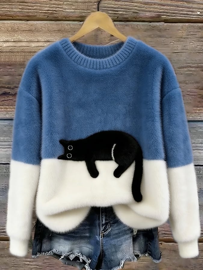 Belinda - Cat Print Oversized Sweater