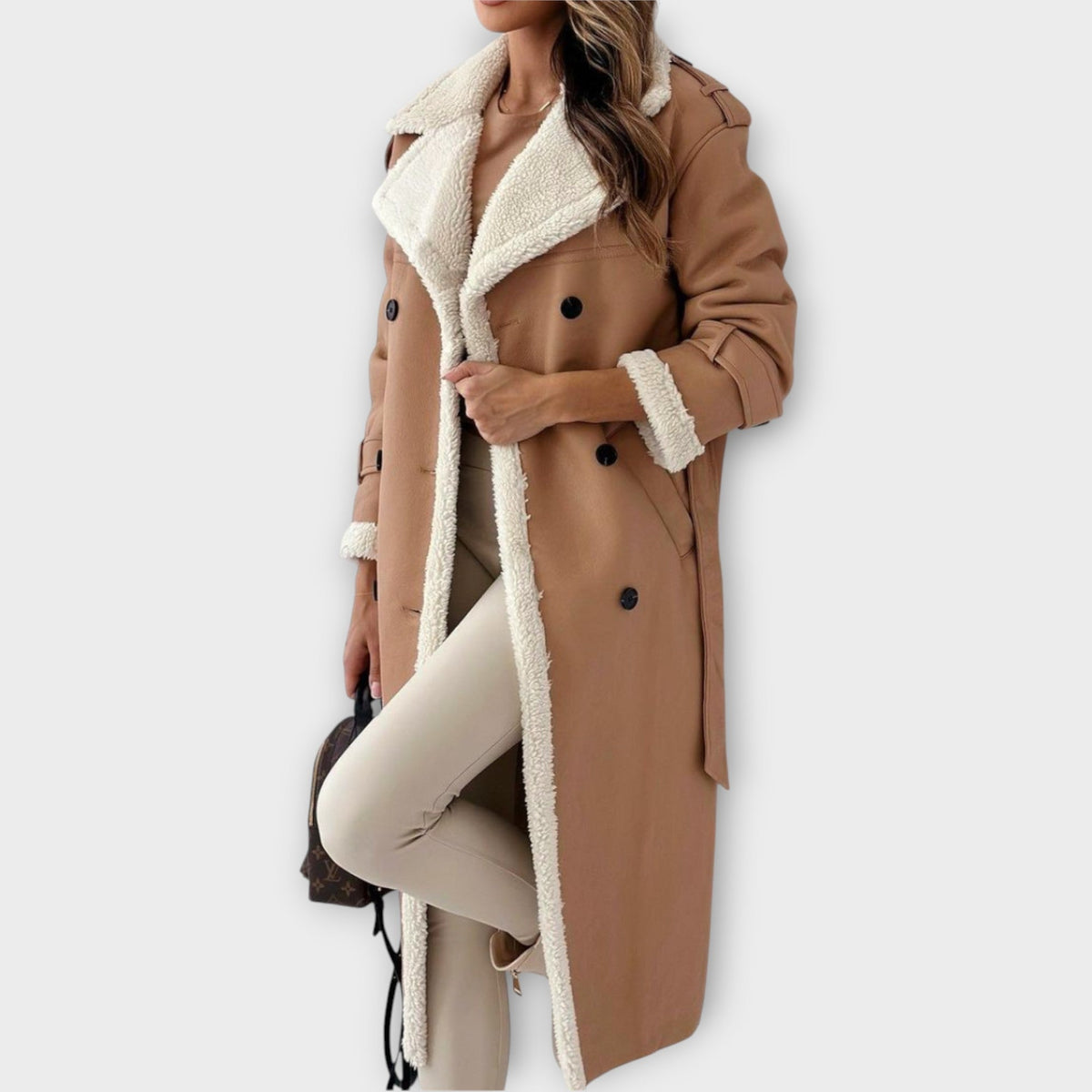 Abrigo Trench Doble Pecho Forrado en Sherpa