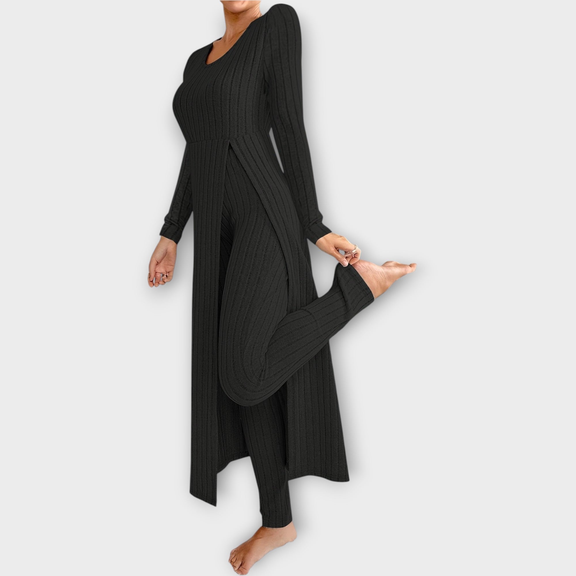 Amelie | Ribbed Knit Lounge Set with Split Tunic