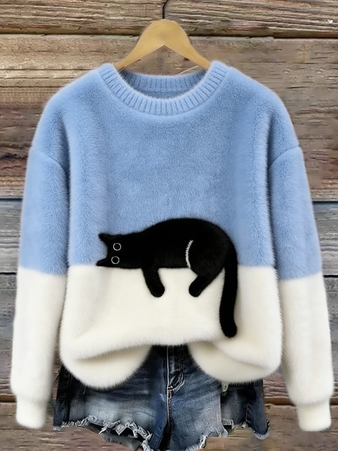 Belinda - Cat Print Oversized Sweater