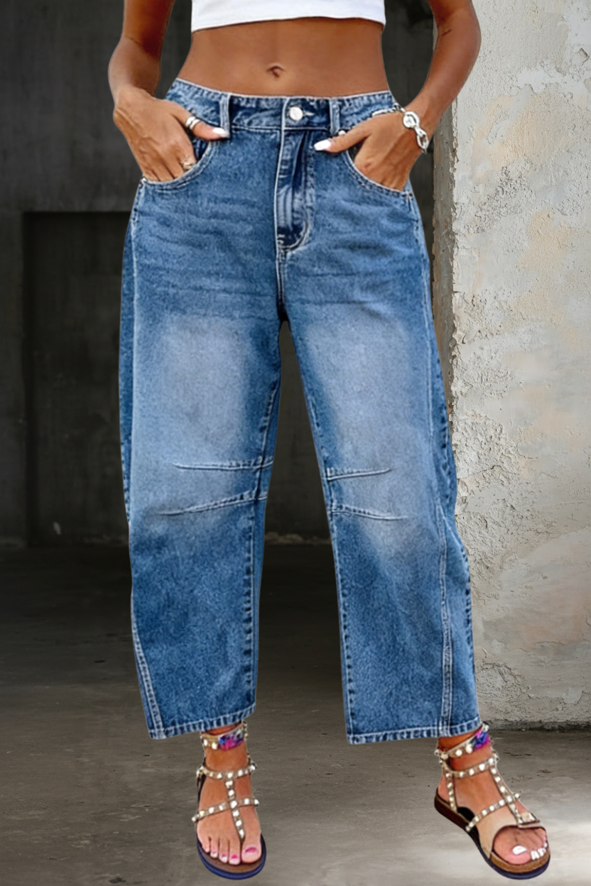 Linda | Cropped Barrel-Leg Denim Jeans
