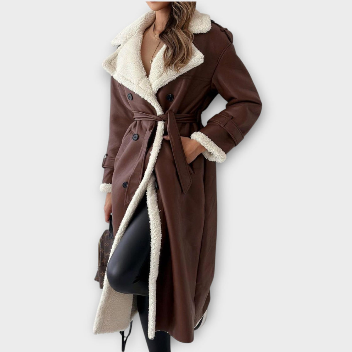 Abrigo Trench Doble Pecho Forrado en Sherpa