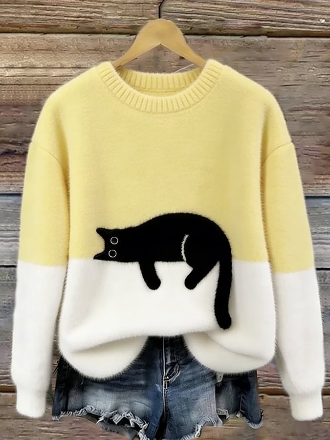 Belinda - Cat Print Oversized Sweater