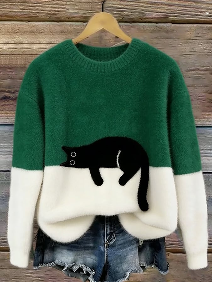 Belinda - Cat Print Oversized Sweater