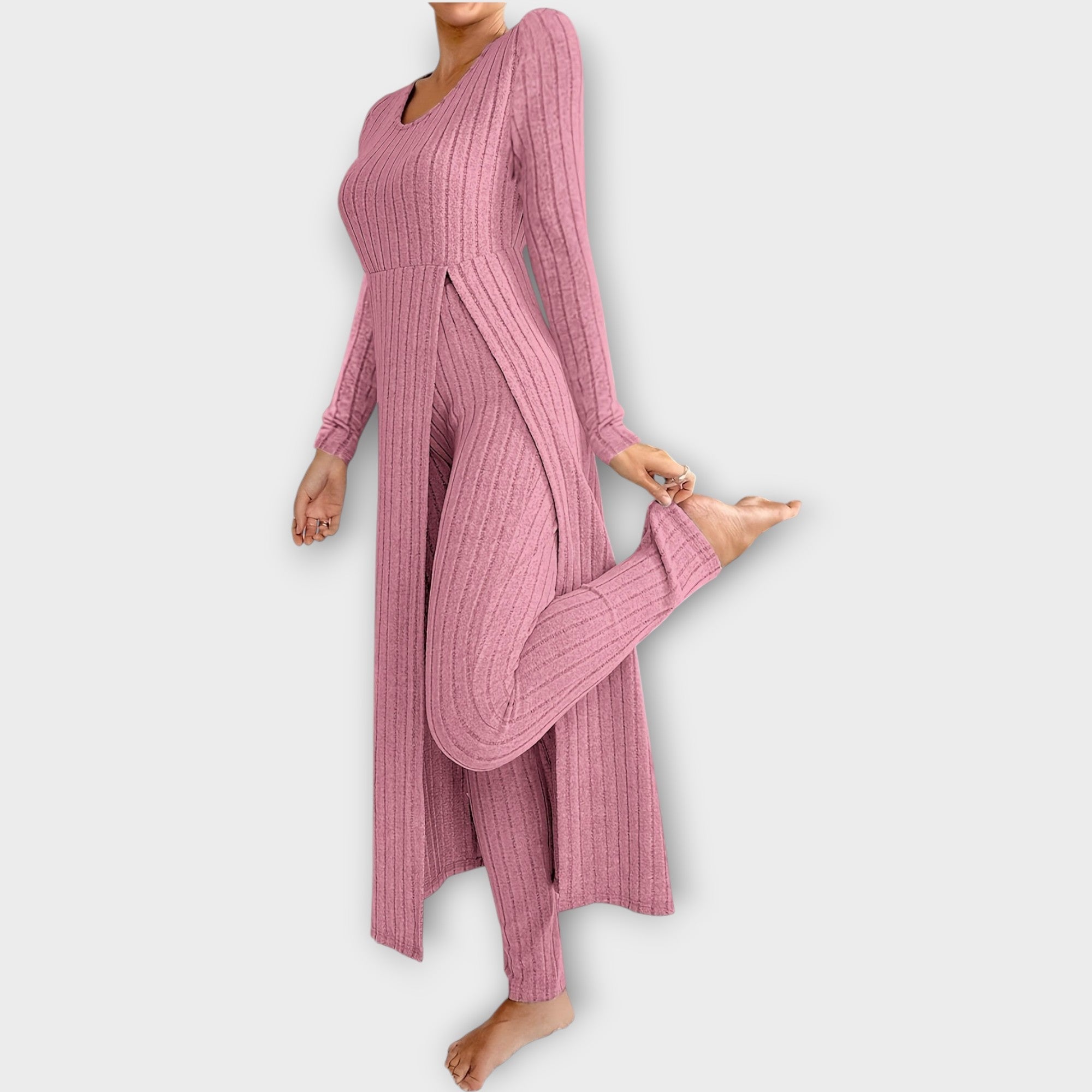 Amelie | Ribbed Knit Lounge Set with Split Tunic