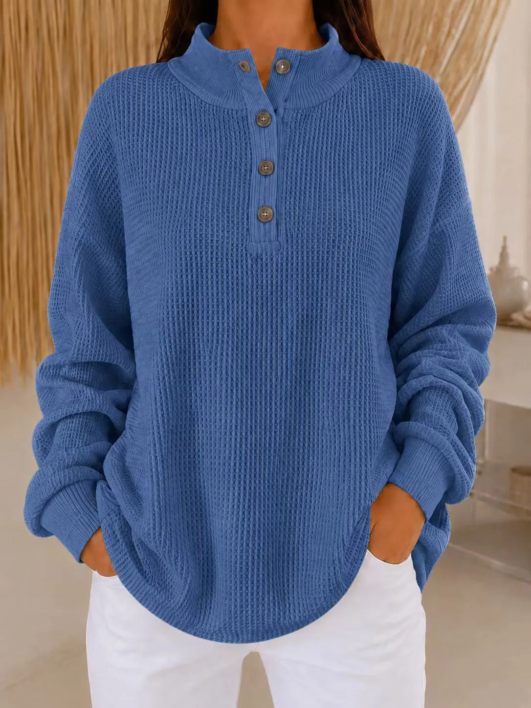 Belliora | Button-Neck Textured Knit Sweater