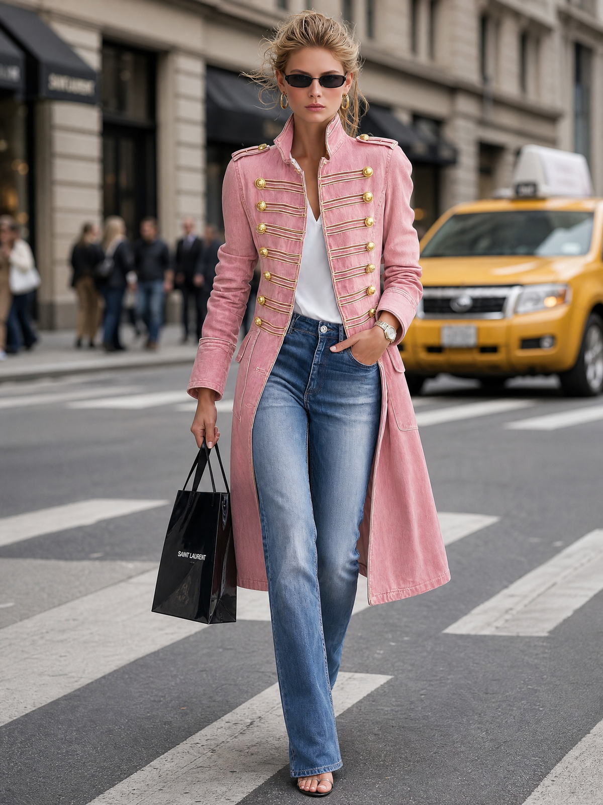 Vintage Washed Denim Longline Military Coat