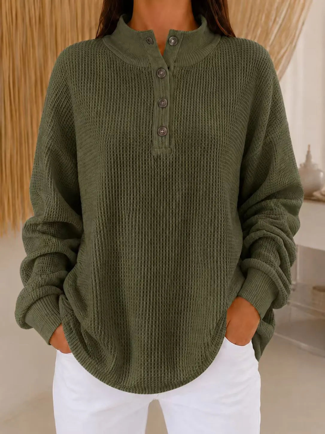 Belliora | Button-Neck Textured Knit Sweater