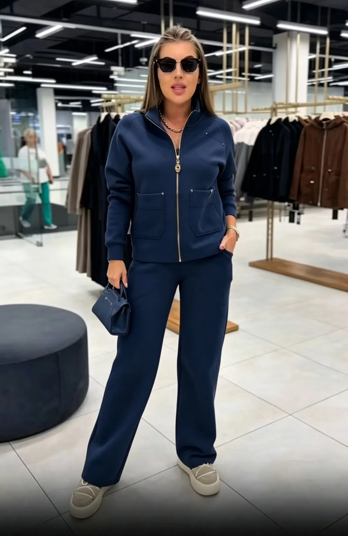 Floranique | Soft-Touch Cropped Jacket & Wide-Leg Trousers Set