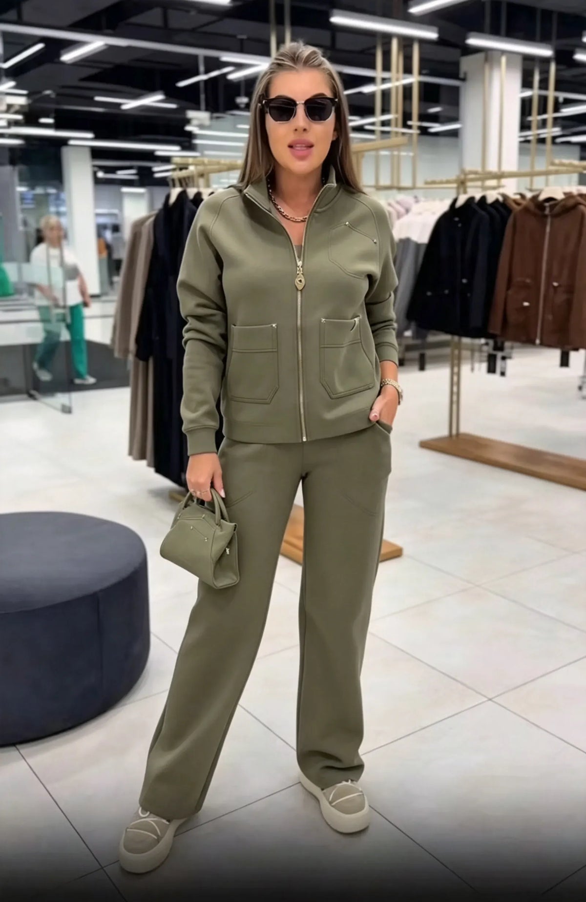 Floranique | Soft-Touch Cropped Jacket & Wide-Leg Trousers Set