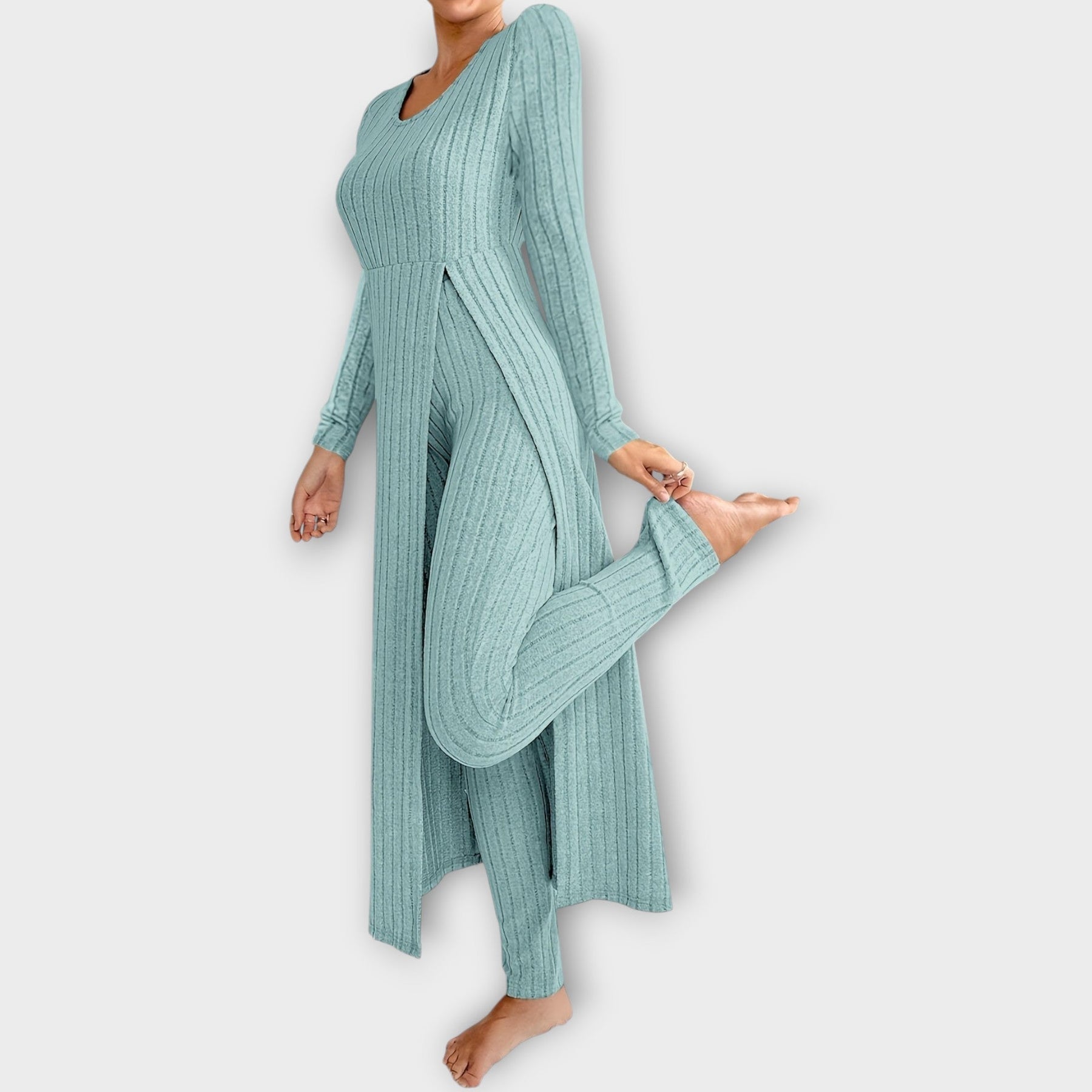 Amelie | Ribbed Knit Lounge Set with Split Tunic