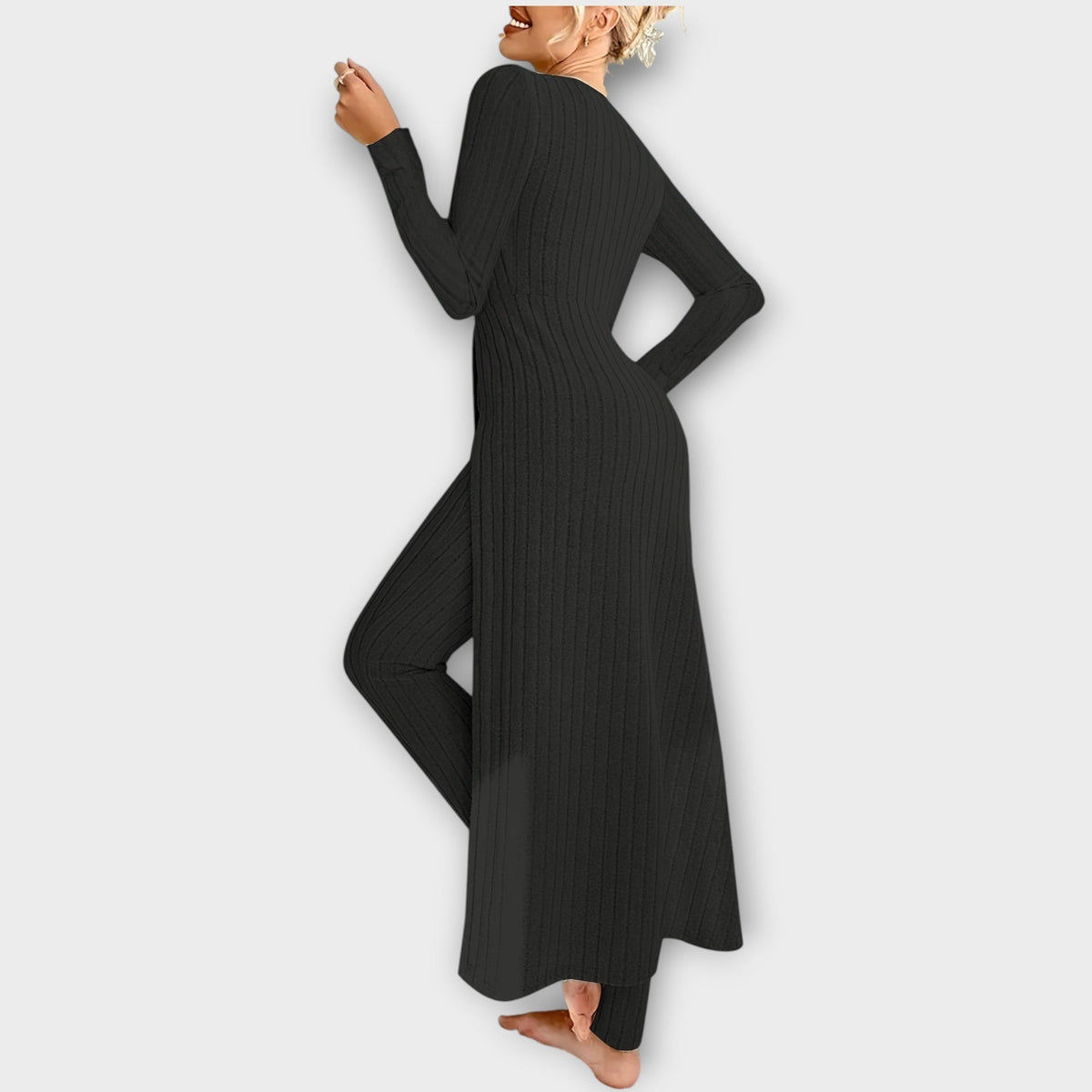 Amelie | Ribbed Knit Lounge Set with Split Tunic