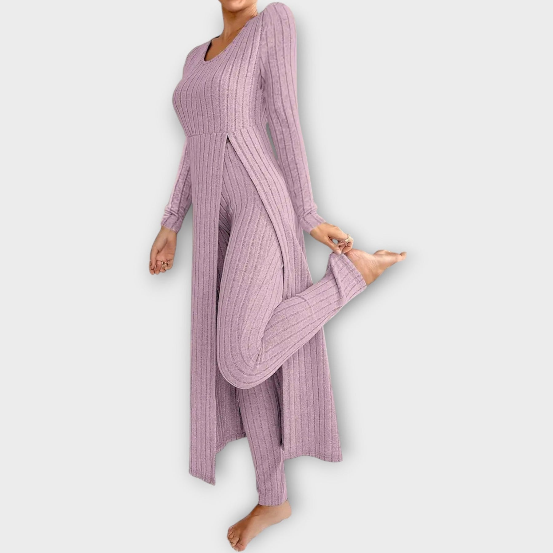 Amelie | Ribbed Knit Lounge Set with Split Tunic