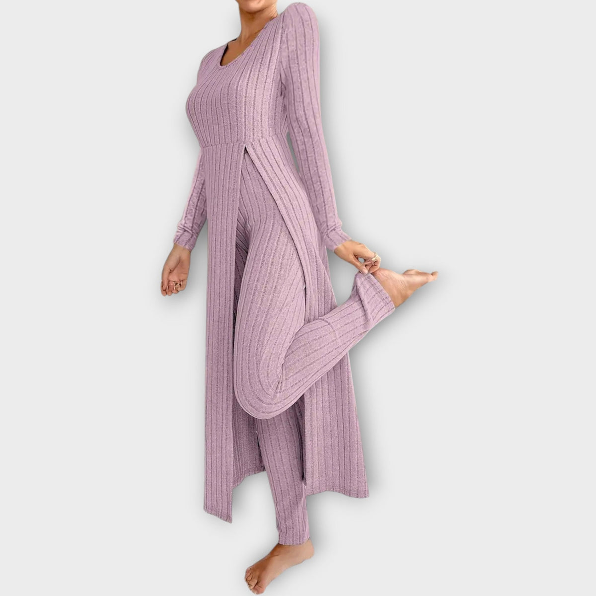 Amelie | Ribbed Knit Lounge Set with Split Tunic