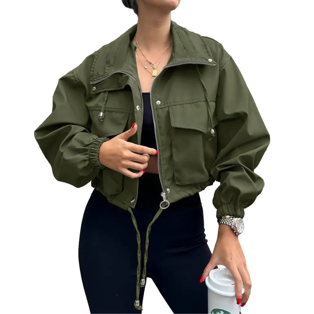 REYNA™ – Solid Zip-Up Crop Jacket