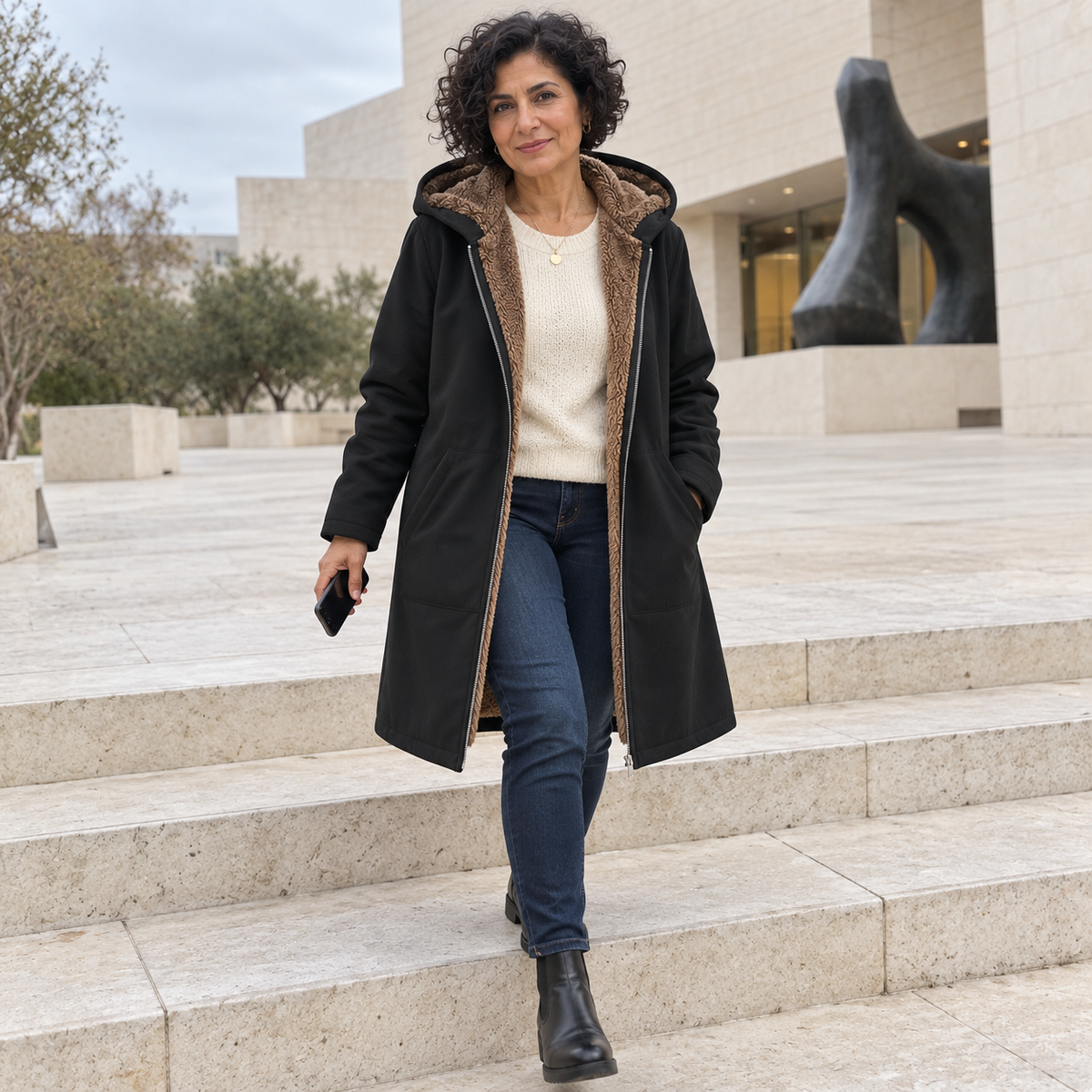 Evelyn™ | Cosy Sherpa-Lined Hooded Coat