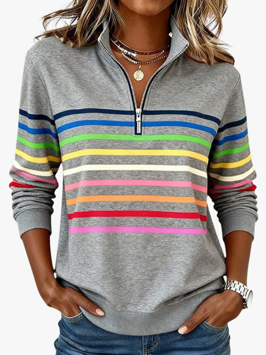 Corinelle™ | Soft-Touch Striped Half-Zip Sweatshirt