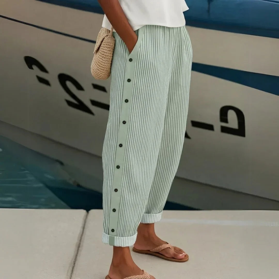 Caitlin | Elegant Button Striped Pants