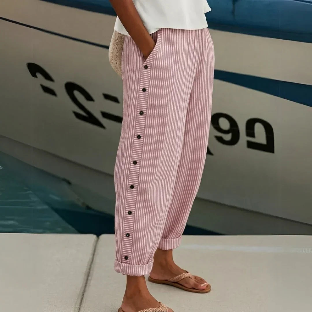 Caitlin | Elegant Button Striped Pants