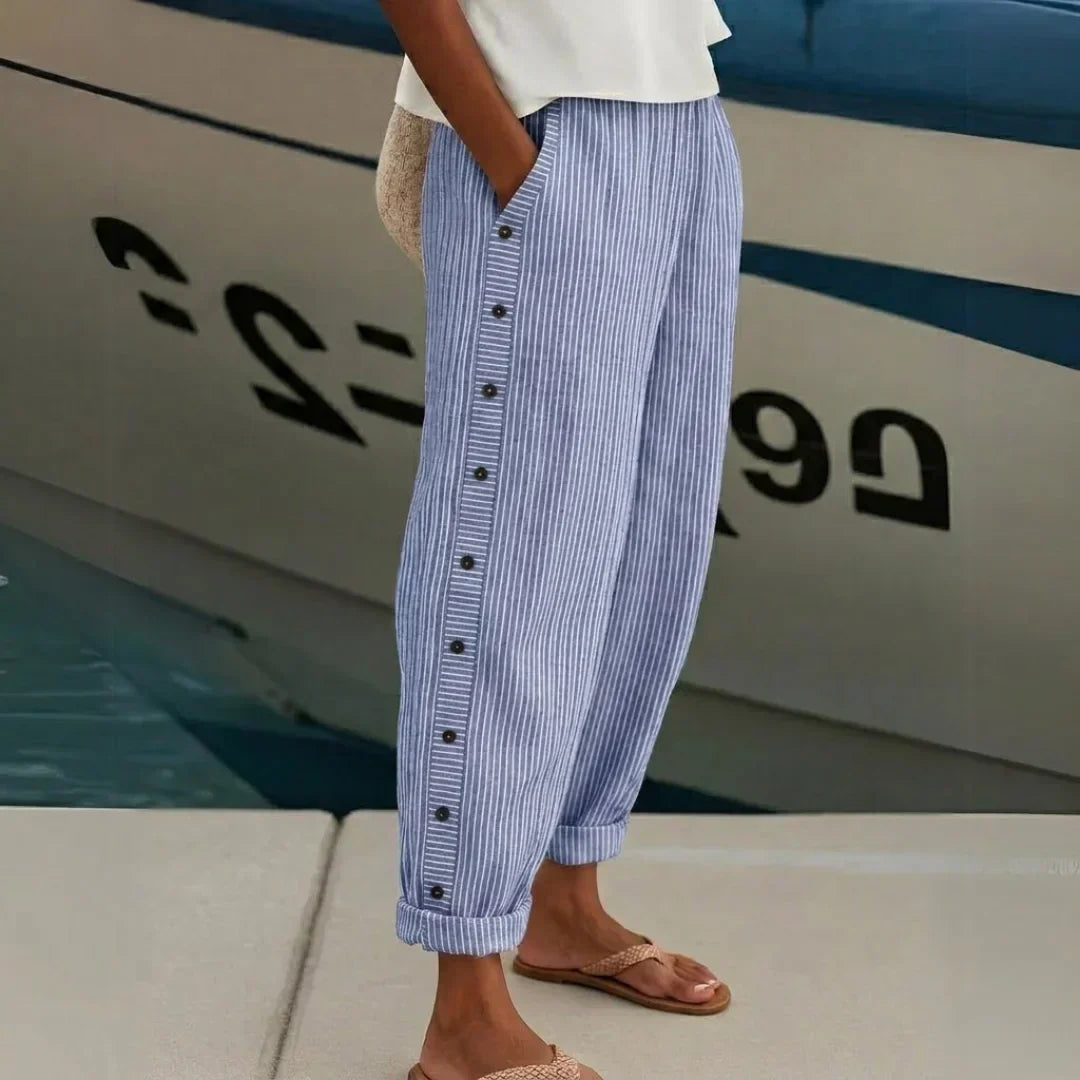 Caitlin | Elegant Button Striped Pants