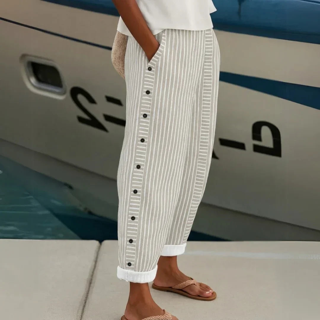 Caitlin | Elegant Button Striped Pants