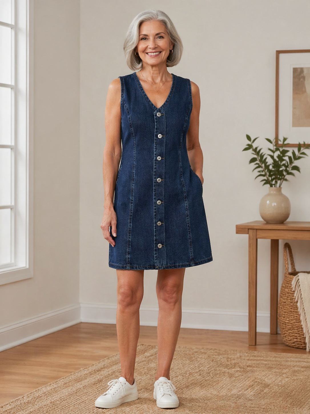 Lila | Sleeveless Button-Front Denim Mini Dress
