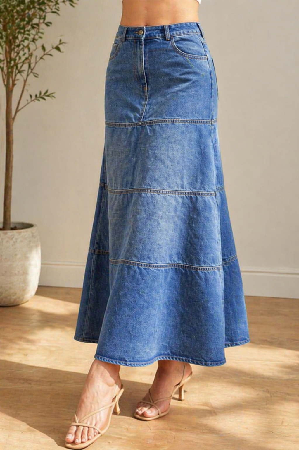 Mary | Tiered Denim Maxi Skirt