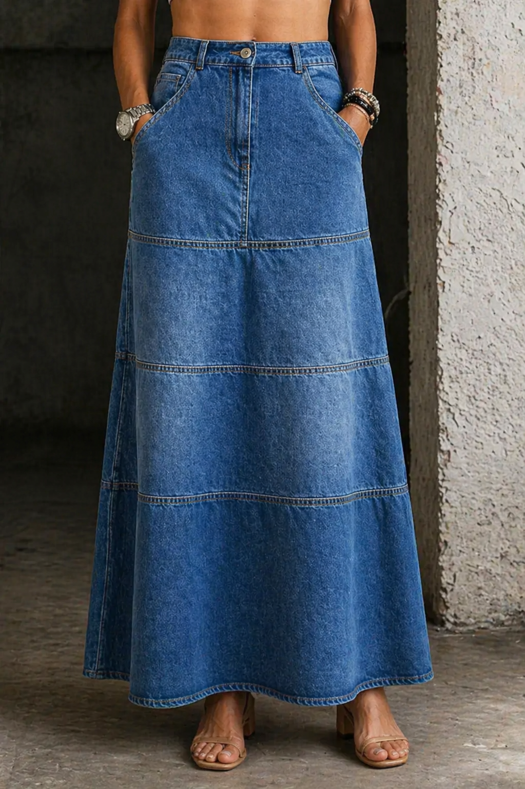 Mary | Tiered Denim Maxi Skirt