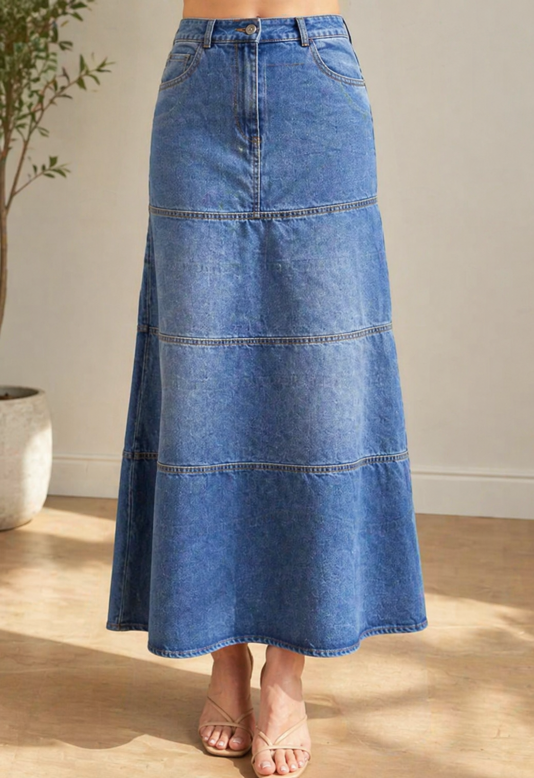 Mary | Tiered Denim Maxi Skirt